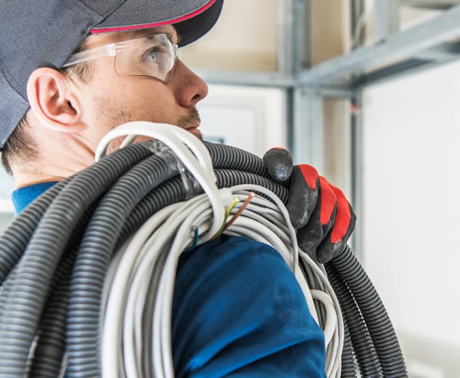Electrical technician installing lighting fixtures