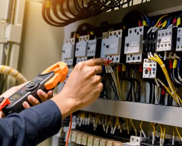 Electrician working on circuit panel